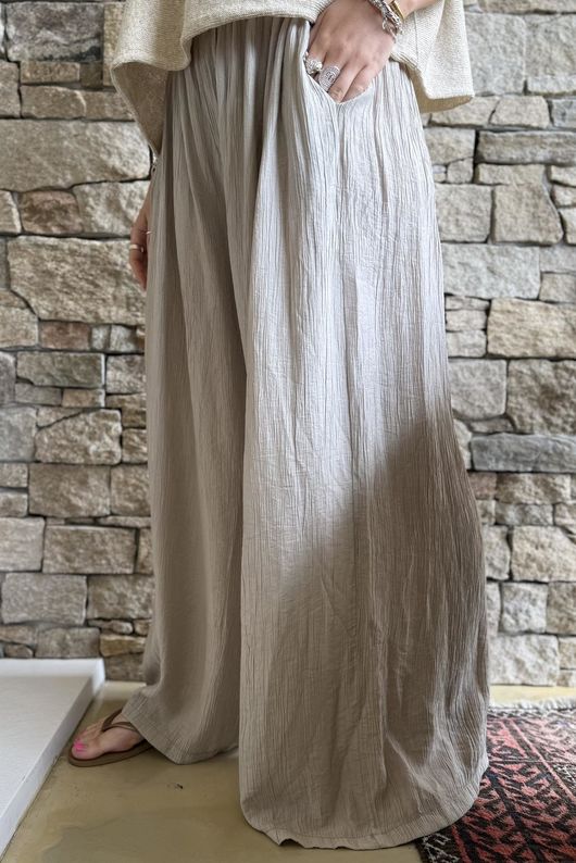 Cyril Crinkelle Wide Leg Pant Mocha
